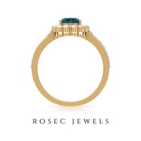 Classic London Blue Topaz Halo Prsten sa dijamantom za žene, 14k žuto zlato, SAD 6,00