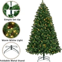 6ft presvijetljeno smreka umjetna šarkirani božićni borov borov treseni odmor Xmas stablo za kućnu zabavu ukras s toplim bijelim svjetlima i vrhovima grana, zeleni