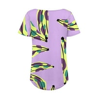 Ljetne majice za žene Grafički kvadratni vrat natpisni tunički vrhovi kratkih rukava cvjetni geometrijski ispisani bluze