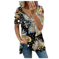 Ženski bluze - Ležerne prilike na kratkim rukavima, kratki rukav modni vrhovi zlata 2xl