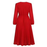 PEJOCK radna stranka Formalna haljina za žene Slim naletiranog remena dugih rukava s V-izrezom haljina za redak crvena