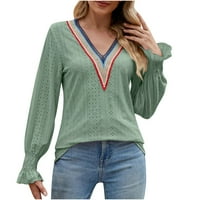 Viadha ženska casual komforna bluza polka tačka ispis pulover s dugim rukavima V-izrez