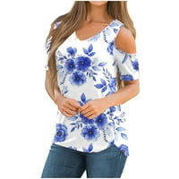 Bluze Modni ženski povremeni modni cvjetni tisak od ramena Srednji struk elegantan top plavi xxl
