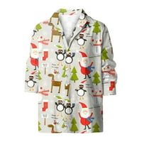 Hanas moda casual majica muške božićne košulje s dugim rukavima cvjetno tiskano dugme gore smiješno