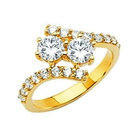 Čvrsta 14k žuto zlato dvostruko okruglo kubična cirkonija CZ Modna godišnjica Veličina prstena 9.5