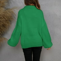 Hanzidakd dukseve za žene jesen i zimski dugi rukav kornjač poliester modni pulover džempere zeleni