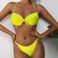 Tankini kupaći odijela za žene Čvrsto boje zavoj bikini ženski seksi split kupaći kostim žuto + l