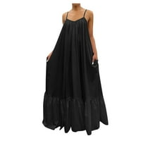 Dolkfu haljine za žene Ženska modna casual čvrsta remena haljina Džepna labava haljina bez leđa