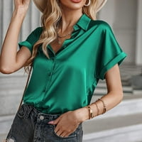 Žene ljetne vrhove pune boje rever na majicu V izrez kratki rukav casual radne majice