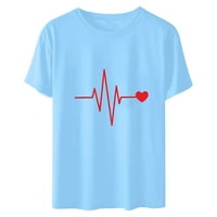 Valentinovo Žene Ljetne majice na vrhu kratkih rukava casual casual crew izrez ljubavi srca EKG grafički