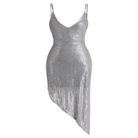 Za ženske mamusne haljine sekvencirani sjajni cami asimetrični midi haljina srebrna m