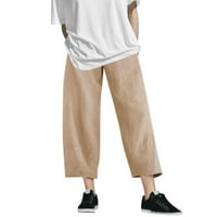 Knqrhpse pantalone za žene pantne pamučne ženske struk usjeva labava boja čista i hlače elastična sa