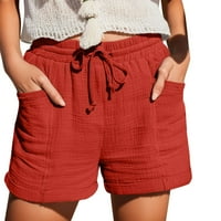 Entyinea kratke hlače za žene Ležerne prilike sa čvrstim visokim strukom šarke za vuku sa džepom crvene L