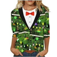 Božićne košulje za žene Modni novost Xmas Tree Reindeer loose Print rukave Crewneck Dukseri ružni božićni džemperi