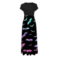 GDFUN Ženska modna tiskana okrugla vrata kratkih rukava Maxi haljina - Domaći haljine Haljine za žene 2391