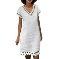 Ženske ljetne haljine Žene kratkih rukava V izrez Midi haljine Solid Party Haljina labava Fit Ležerne haljine za žene Bijeli XL