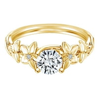 1. Carat Okrugli oblik Moissine & Prirodni dijamantni dizajn cvjetnih zaručnički prsten 14K Čvrsto žuto