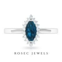Marquise London Blue Topaz angažman prsten sa dijamantskim halo-aaa razredom, sterling srebrnom, SAD