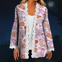 Tking Fashion Womens Cardigan Lagana otvorena prednja modna ležerna halloween Print Cardigan jakna s