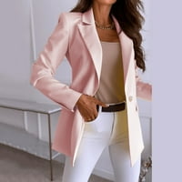 Yubatuo ženske casual solidne boje jednokratne tipke rever s dugim rukavima, jakne kapute za žene ružičaste