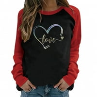 Popust Valentinovo košulje za žene Valentine Love Heart Grafički ispis Parovi Modna dukserica CrewNeck Pulover Womens Compy Raglan bluza s dugim rukavima Crna XXL