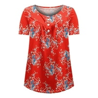 Hesxuno ženski vrhovi ljetni modni ispisani plutani majica s labavim V izrezom kratkih rukava bluza ruffled hem dame casual vrhovi