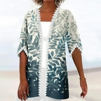 Yubatuo Womens Cardigan ženska bluza bluza Outerwear Print pola duljine rukave Ležerne prilike za odmor Basic čipke vrhovi kardigan za žene zelene xl