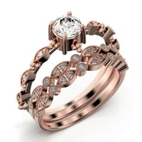 Dazzling Boho & Hippie 2. Carat okrugli dijamantni zaručnički prsten, vjenčani prsten u sterling srebrnom sa 18k ružičastom pozlaćenjem, pristupačnim poklonom, trio setom, podudaranjem bendom