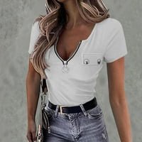 Mveomtd Women Modni patentni zatvarač - izrez Eib pletenje Slim Fit T majica Laksko vrhovi za žene Bijelo