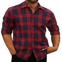 Haite Muške šivene bluze s dugim rukavima Casual rever majica za majice za zabavu dolje na vrhovima plairana crveno m