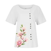 Thirts majice za žene, žene kratkih rukava Ležerne prilike ljetne grafičke cvjetne tiskane pamučne konopljenu