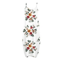 Ženska casual labavi džep dugi haljina bez rukava bez rukava na plaži sandress vintage cvjetni print