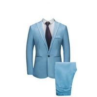 Wozhidase odijela za muškarce muške tanko dugme odijelo čista boja haljina host show jakna kaput i hlače udobnosti boja majice plavi m