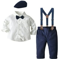 Dječačka odjeća, gospodine odjeće za dječaka košulje sa lukom + newboy hat + suspender hlače, šešir