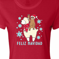 Inktastični feliz Navidad Slatka lenjoa i lama sa ženskom majicom snega