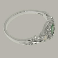 Britanci napravio je 10k bijelo zlato prirodno-smaragdno i opal ženski prsten - Opcije veličine - veličine 7