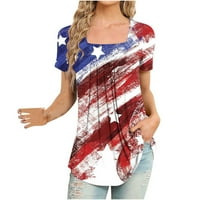 Dianli Womens 4. jula vrhovi kratkih rukava s kratkim rukavima Pleased bluza Američka zastava Štamparija Tunika Flowy Loase FIT Ljetni pulover Majica Red S