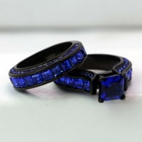 Podudarni prstenovi Par prsten crno pozlaćene princeze rez 1ct plavi CZ Ženski setovi za vjenčanje