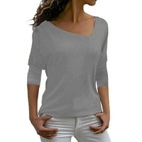 Entyinea ženske majice scoop vrat košulje dugih rukava ugrađene vrhove sive l