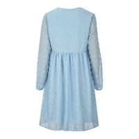 CETHRIO Ljeto Maxi haljina za žene - modna jesenska zimska čvrsta bluza V-izrez Šifon dugih rukava svijetloplava
