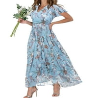 Beiwei Dame Long Haljine kratki rukav Maxi haljine V izrez Ljeto plaža Seksi ženski cvjetni print casual