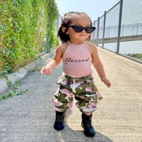 Toddler Baby Girl Camo Odjeća Pismo Ispis Crop Tank Top + kamuflažne hlače Postavite ljetne odjeće Pink