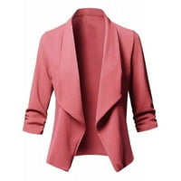 Yubnlvae Blazer jakne za žene, žene čvrste otvorene prednje kardigan blej na dugim rukavima, casual jakna kaput ružičasta xxxxl