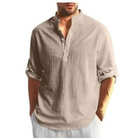 Dugme za košulju od Knosfena Down pamučne posteljine klasične majice za muškarce Loose Henley dugih