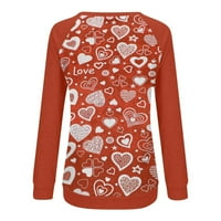 Valentines Day Pokloni Duksevi za žene Trendy Heart Print Majica Raglan dugih rukava Ležerne prilike, Ladies Crewneck Pulover