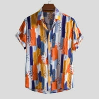 Odeerbi Havajska majica za muškarce Grafičke majice Majica kratkih rukava Patchwork Ljeto casual gumb Partwdown ovratnik bluza narandžasta