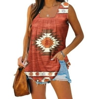 Žene bez rukava Aztec Print majice Ležerne prilike ljetne tunike Etničke grafičke mashirts Pleased Flowy