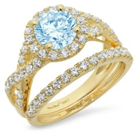 1. CT okrugli rez plavi prirodni nebo plavi topaz dragulj 18K žuto zlato prilagodljivo laserski graviranje halo vječno jedinstvena umjetnost deco izjava o oblješnja vjenčanja Angažman bridalni prsten set sz 6,75