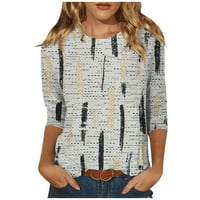 Ženska modna casual Three Quarter rukava Print Pulover za okrugli izrez Top bluza, siva, XL, 95% poliester,