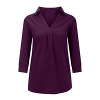 Ušteda ženska plus veličina Bluza Ležerne prilike labave rukave Henley V-izrez Top Solid Color Majica